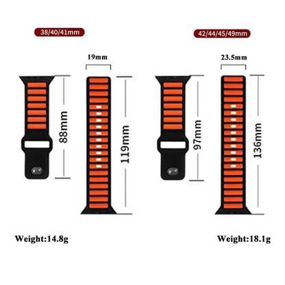 Sporty silicone band for Apple Watch Ultra with striped athletic design

