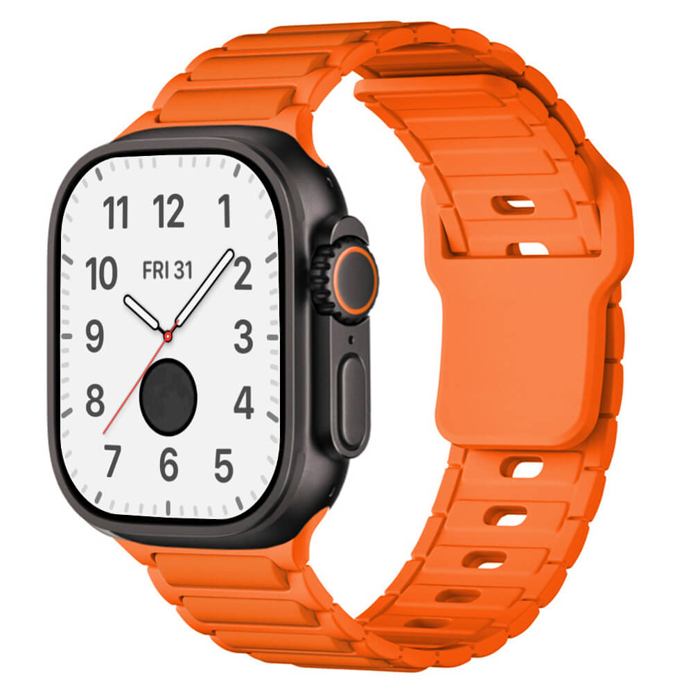 Sporty silicone band for Apple Watch Ultra with striped athletic design


