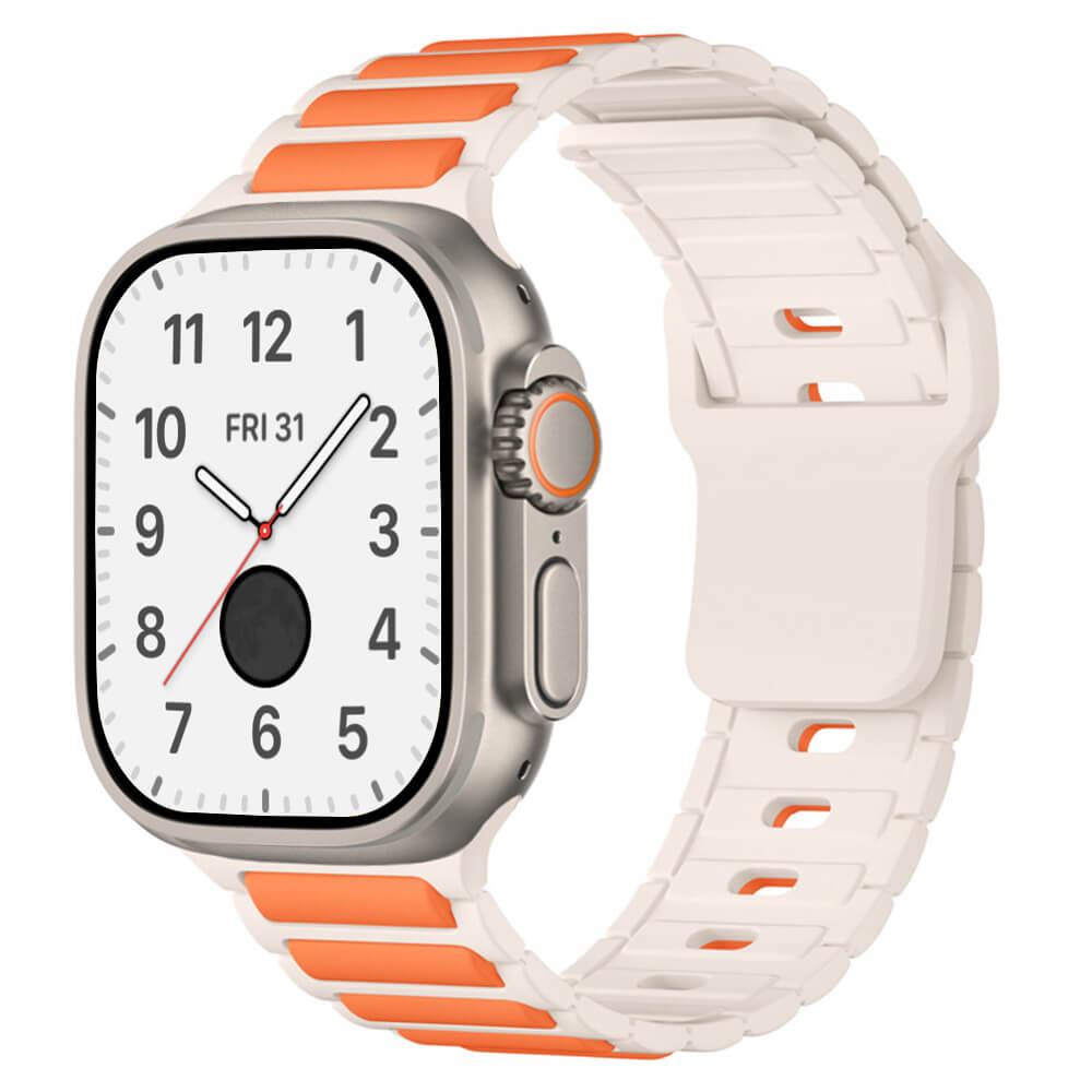 Sporty silicone band for Apple Watch Ultra with striped athletic design

