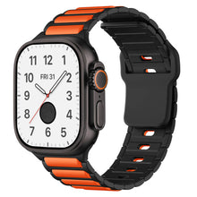 Sporty silicone band for Apple Watch Ultra with striped athletic design

