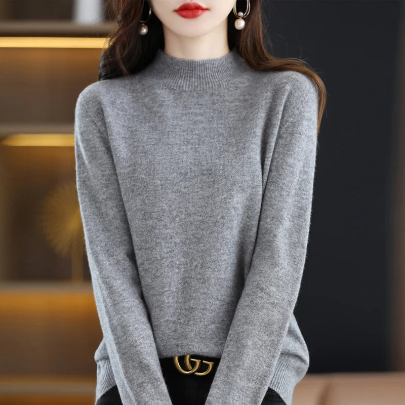 Women’s 100% Pure Wool Half Neck Pullover Sweater for Winter