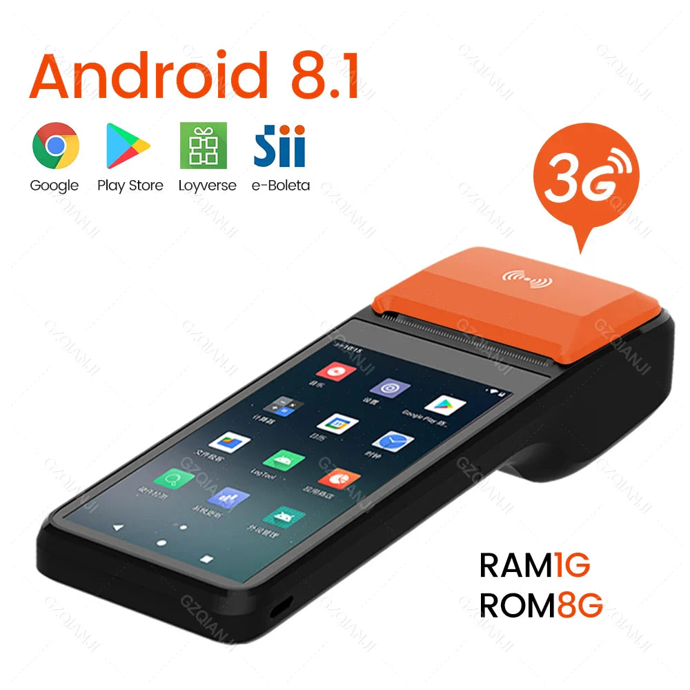 New 4G Wireless Wifi Handheld PDA Printers Android 8.1 13 POS Terminal Touch Screen Built-in 2D Barcode Scanner NFC Card Reader