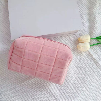 Cut Fur Makeup Bag for Women Travel Cosmetic Bag Solid Color Zipper Large Make Up Toiletry Bag Washing Beauty Case Necessaries