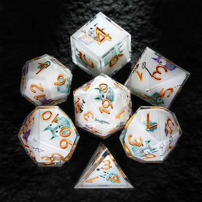 1-7pcs DND Milk White Solid Resin Black Kitten Smile Cat Dice Set Multi-sided Polyhedral Dice for D&D COC Role RPG Table Game