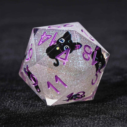 1-7pcs DND Milk White Solid Resin Black Kitten Smile Cat Dice Set Multi-sided Polyhedral Dice for D&D COC Role RPG Table Game