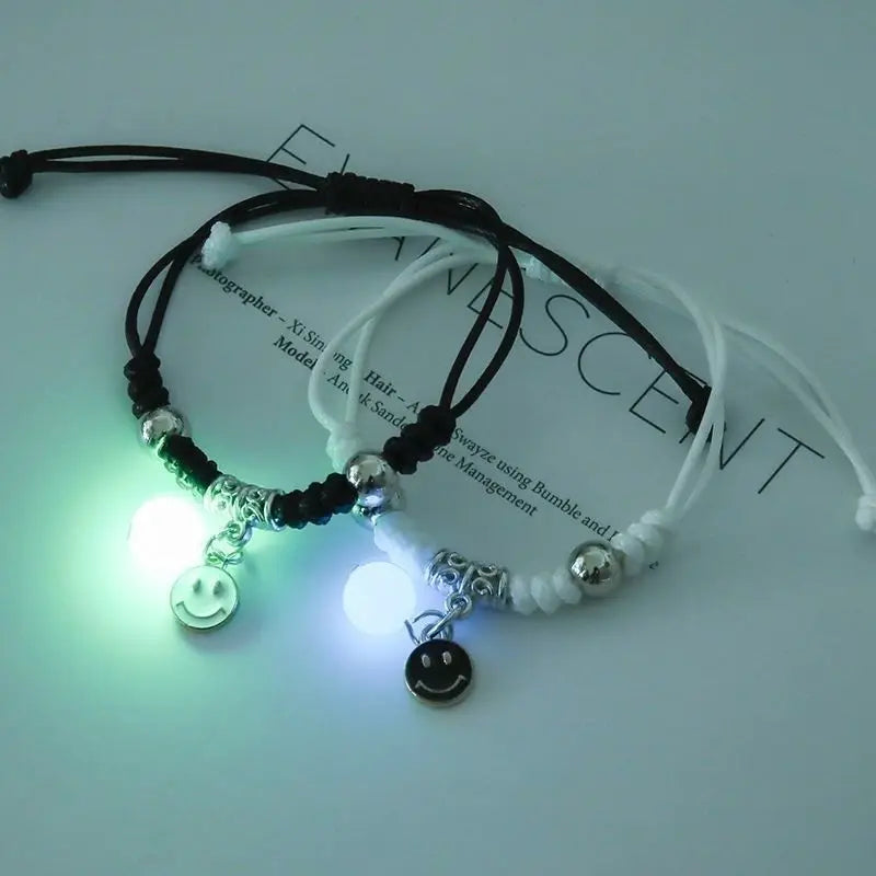 Luminous Beads Star Couple Bracelets For Women Men Charm Cat Flower Heart Key Lock Cross Matching Bracelets