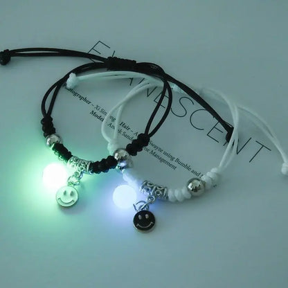 Luminous Beads Star Couple Bracelets For Women Men Charm Cat Flower Heart Key Lock Cross Matching Bracelets