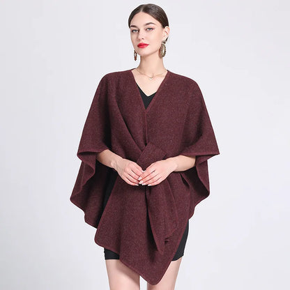 Casual Wool Blend Poncho Coat in Solid Color for Women