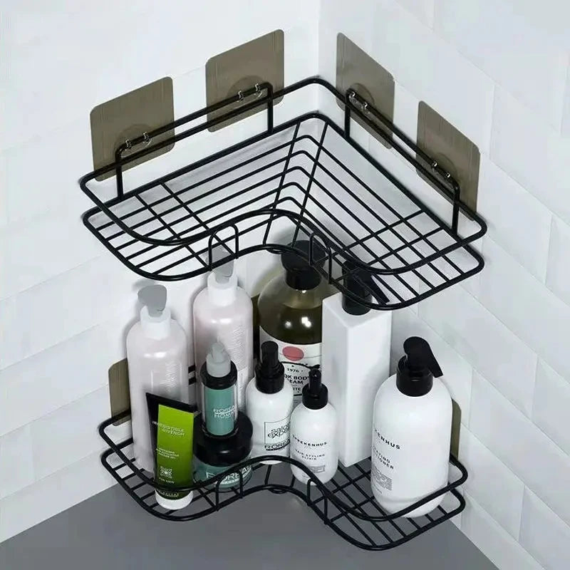 Bathroom Shelf Wall Mounted Corner Storage Shelves Shampoo Holder Cosmetic Rack Iron Shower Drain Basket Bathroom Organizer