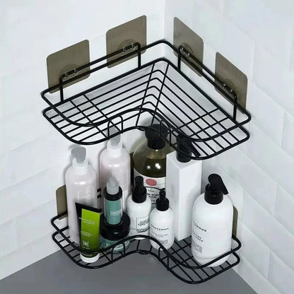 Bathroom Shelf Wall Mounted Corner Storage Shelves Shampoo Holder Cosmetic Rack Iron Shower Drain Basket Bathroom Organizer