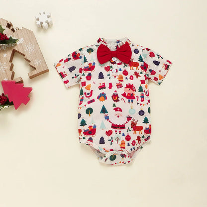 Festive Baby Romper with Bowtie & Braces – Christmas Outfit for Newborns
