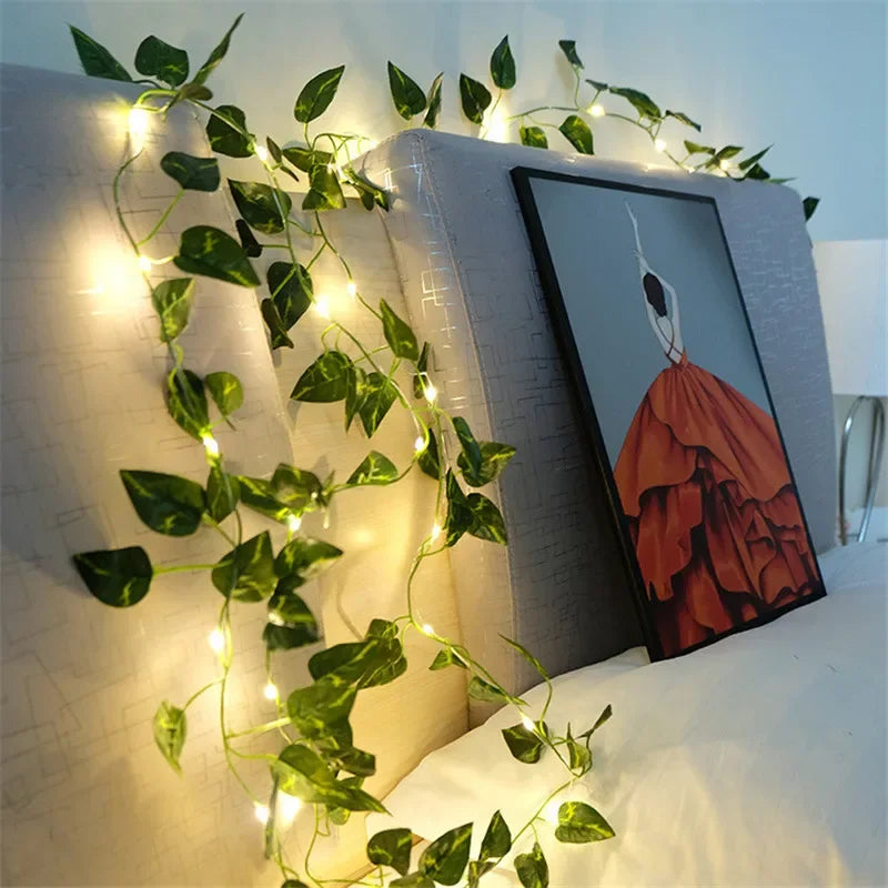 Flower Green Leaf String Lights - Artificial Vine Fairy Lights Battery Powered Christmas