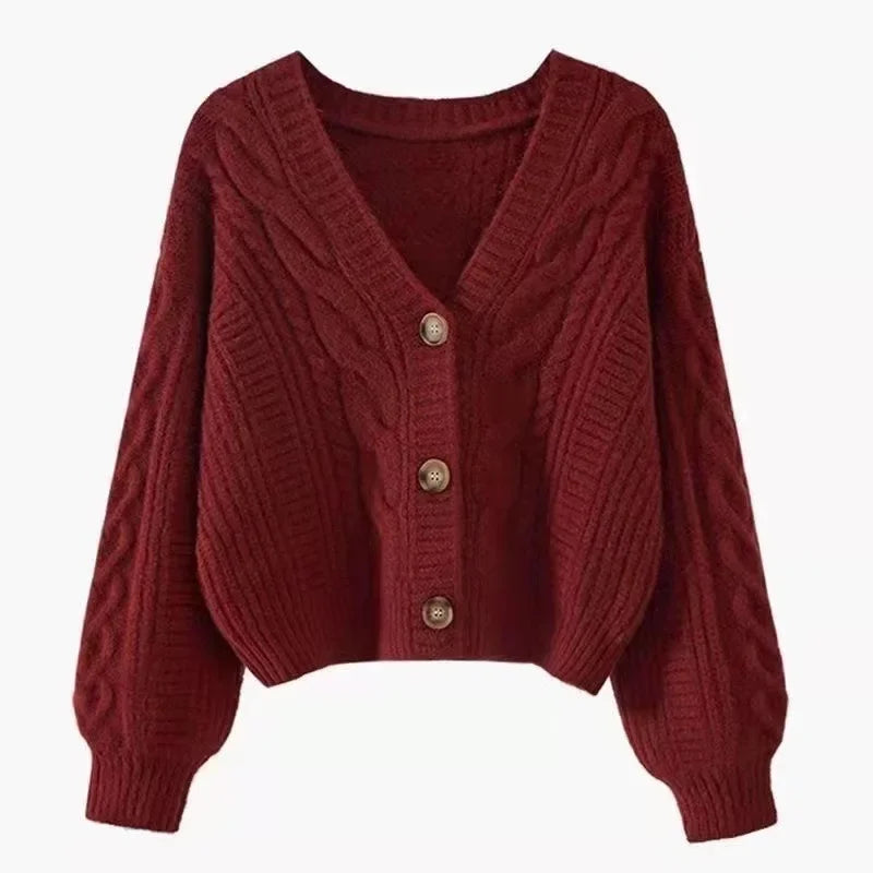 Women's Y2K Korean Style Loose V-Neck Knitted Cardigan