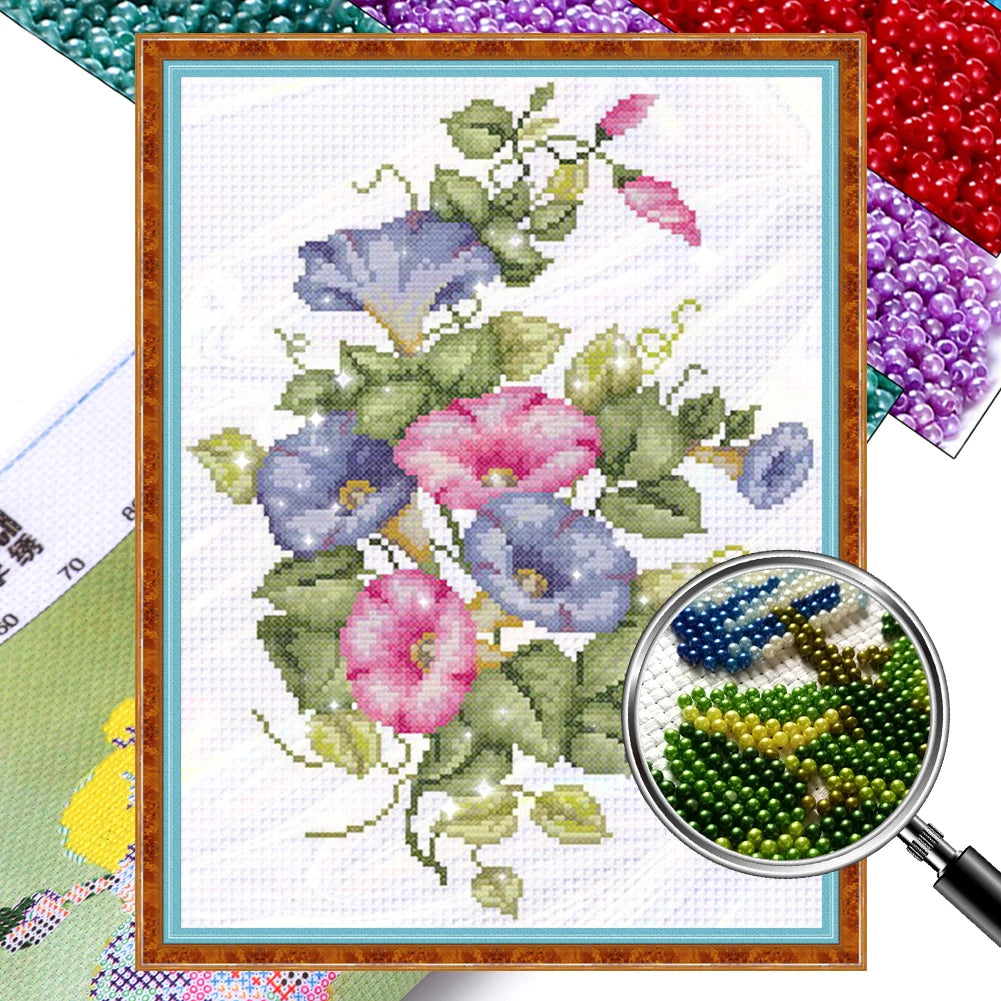 Partial Embroidery Beads Printed 9CT Flower Cross Stitch Kit Home Art Craft Bead Embroidery Wall Hanging for New Year Gift