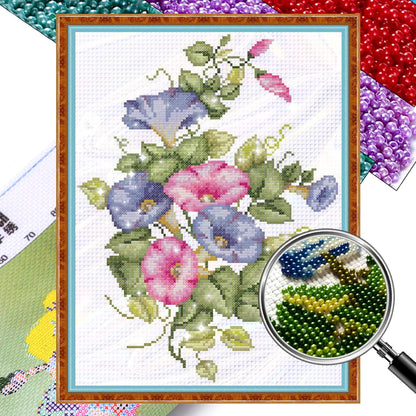 Partial Embroidery Beads Printed 9CT Flower Cross Stitch Kit Home Art Craft Bead Embroidery Wall Hanging for New Year Gift