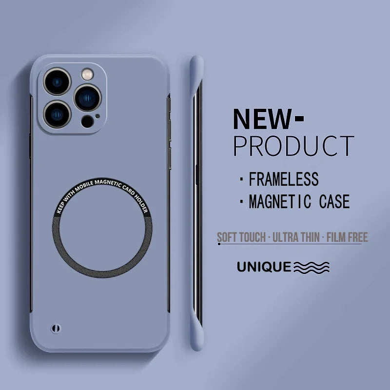 Ultra Thin Hard PC Magnetic Frameless Phone Case for iPhone 15 14 13 Matte Color Solid Cover