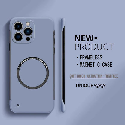 Ultra Thin Hard PC Magnetic Frameless Phone Case for iPhone 15 14 13 Matte Color Solid Cover