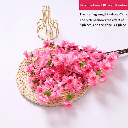 1/3/5pcs Artificial Peach Blossom Branch Spring Plum Cherry Blossom Silk Flower Tree Decoration Home Wedding DIY Decoration