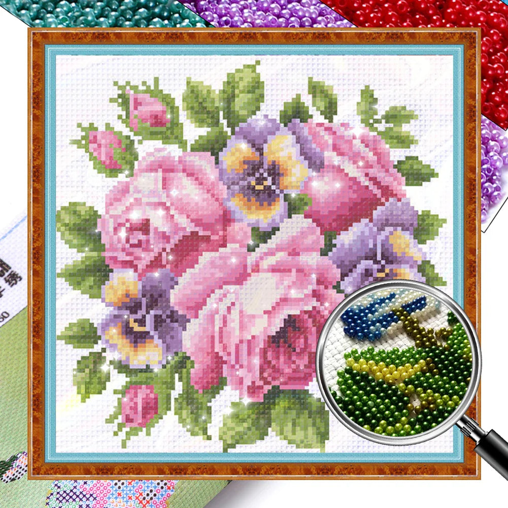 Partial Embroidery Beads Printed 9CT Flower Cross Stitch Kit Home Art Craft Bead Embroidery Wall Hanging for New Year Gift