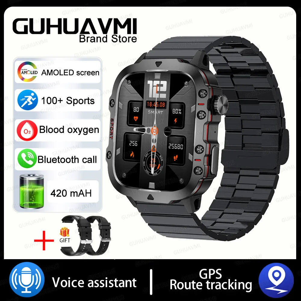 Rugged Outdoor Military Smartwatch for Men with GPS & Health Tracker