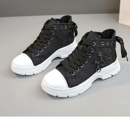 Decor Zipper Lace Up Round Toe Platform Sneakers