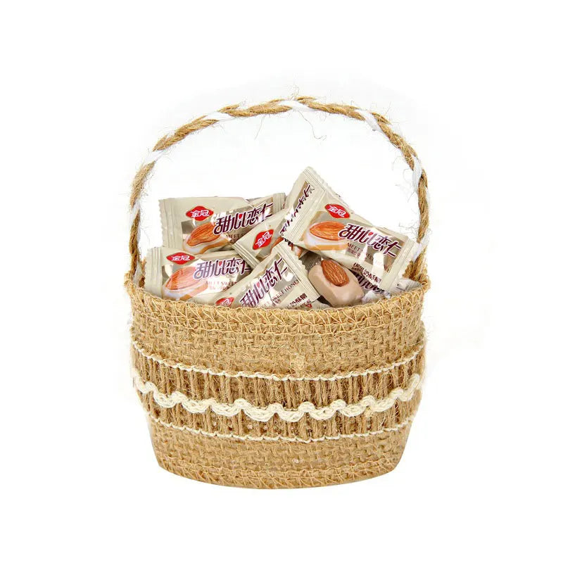 Wedding Lace Burlap Flower Basket Linen Candy Storage Bag Wedding Party Baby Shower Favour Gift Bag
