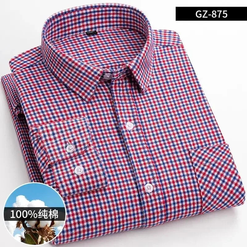 Retro Casual Brushed Cotton Plaid Enzyme Wash Embroidered Shirt