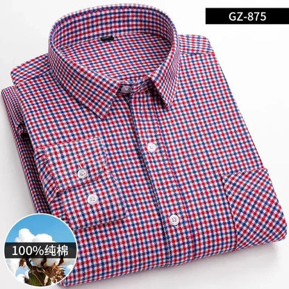 Retro Casual Brushed Cotton Plaid Enzyme Wash Embroidered Shirt