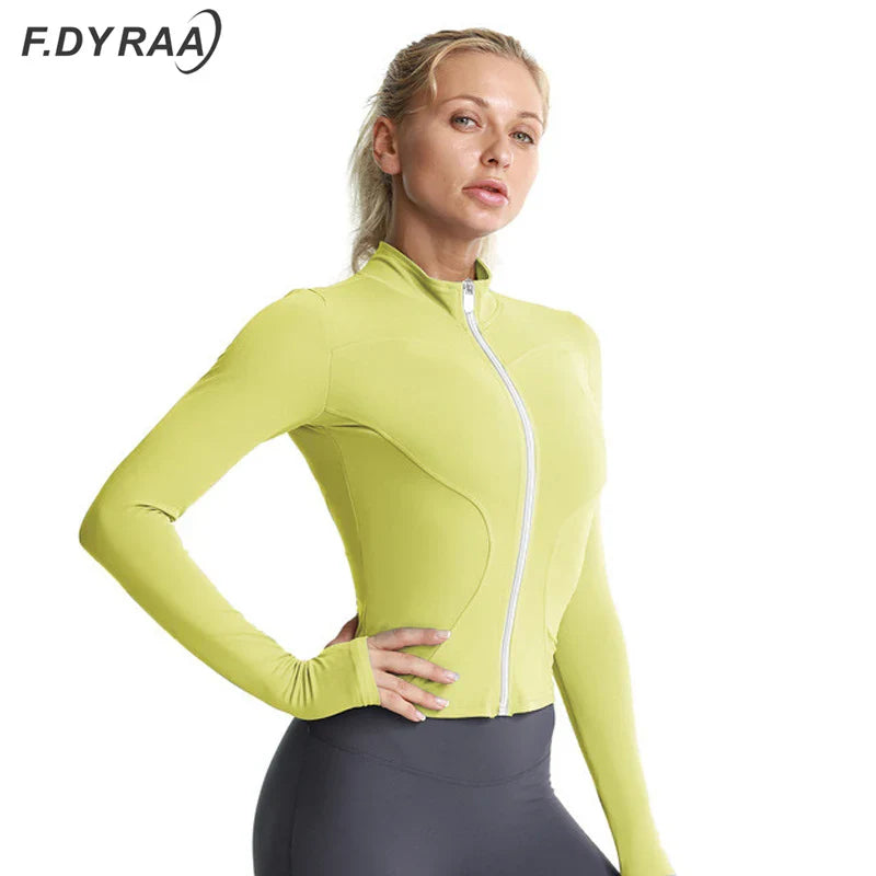 Women Athletic Sport Jacket Slim Fit Long Sleeve Fitness Coat Yoga Tops Sport Outfit With Thumb Holes Gym Jacket Workout Wear