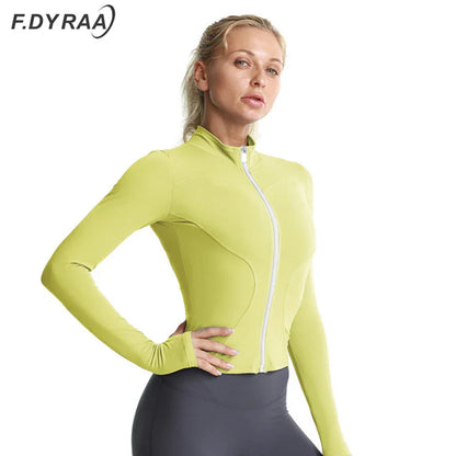 Women Athletic Sport Jacket Slim Fit Long Sleeve Fitness Coat Yoga Tops Sport Outfit With Thumb Holes Gym Jacket Workout Wear