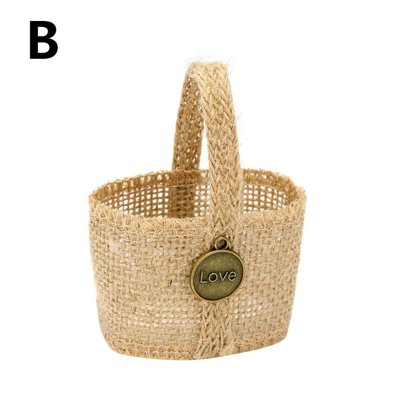 Wedding Lace Burlap Flower Basket Linen Candy Storage Bag Wedding Party Baby Shower Favour Gift Bag