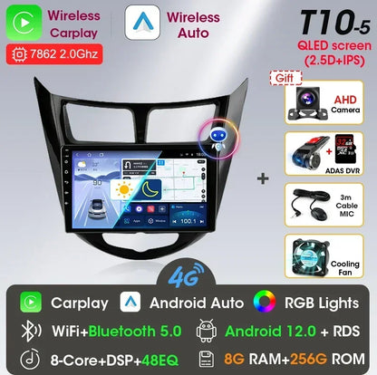 Srnubi Android 13 Carplay Car Radio for Hyundai Solaris Verna Accent 1 2010 - 2016 Multimedia Player 2 Din GPS 4G DVD Head Unit