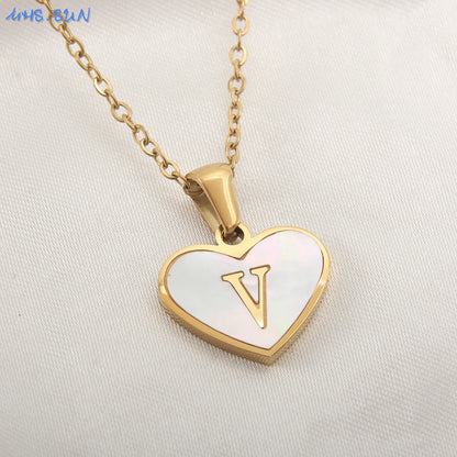 Heart Shell Initial Necklace