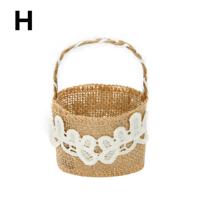 Wedding Lace Burlap Flower Basket Linen Candy Storage Bag Wedding Party Baby Shower Favour Gift Bag
