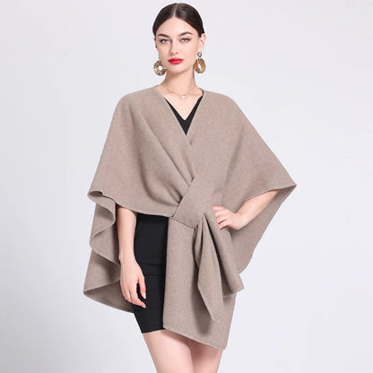 Casual Wool Blend Poncho Coat in Solid Color for Women