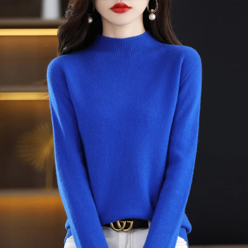 Women’s 100% Pure Wool Half Neck Pullover Sweater for Winter