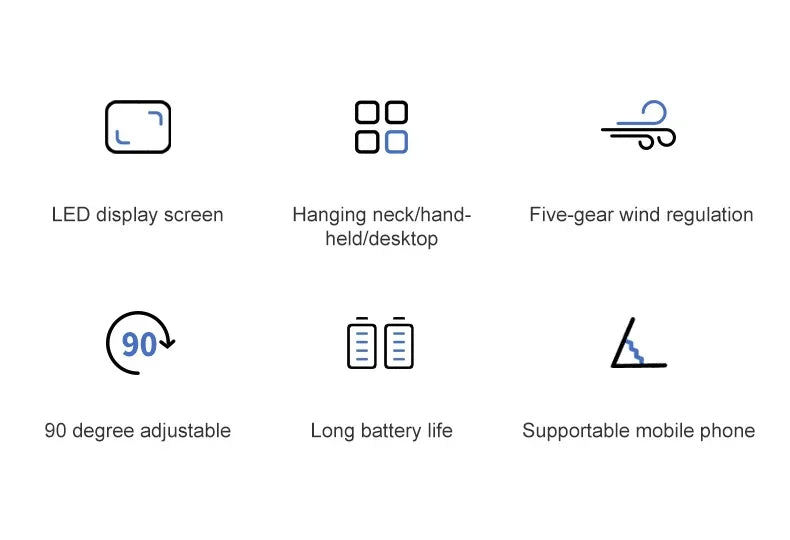 USB Handheld Mini Fan - Foldable, Portable, Neck Hanging, 5-Speed Rechargeable Fan with Phone Stand & Display Screen