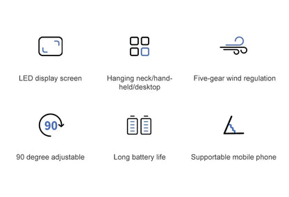 USB Handheld Mini Fan - Foldable, Portable, Neck Hanging, 5-Speed Rechargeable Fan with Phone Stand & Display Screen