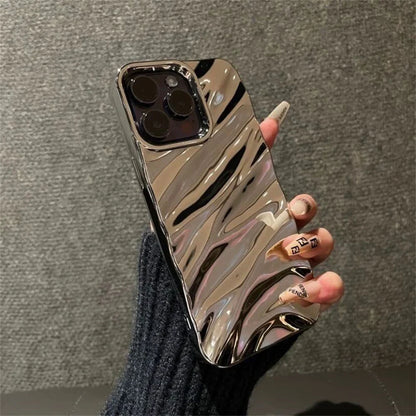 Luxury Plating 3D Wave Pattern Glossy Case For iPhone 16 15 14 13 12 11 Pro Max X XS Max XR 7 8 Plus Fashion Bright Bumper Cover