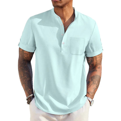 QDBAR Daily Leisure Mens Ribbed Shirt 2024 Summer Fashion Solid Color Striped Textured Shirts Beach Casual Short Sleeve Men Cardigans