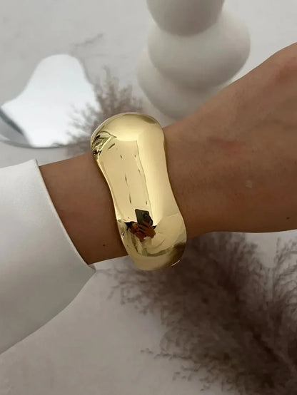 Punk Gold & Silver Geometric Wide Cuff Bangles for Women & Men