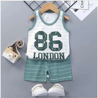 NoEnName_Null Unisex Baby Cartoon Print Pullover Shorts Set for Toddlers (Ages 1-3Y)