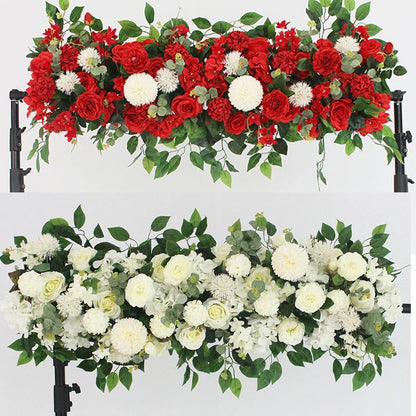 100cm Luxury White Rose Artificial Flower Row Wedding Table Centerpiece Flowers Backdrop Wall Arches Decor Party Stage Floral