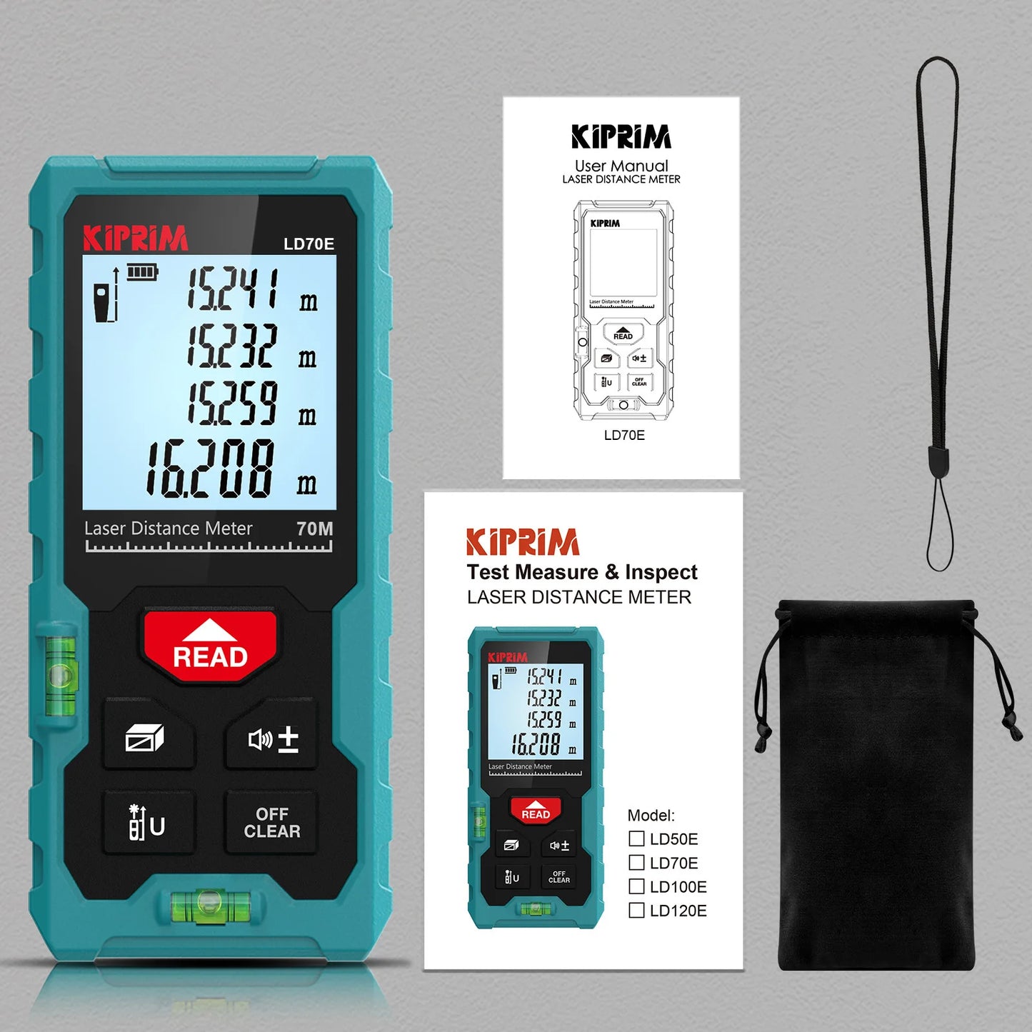 Kiprim Laser Rangefinder 50M 70M 100M Mini Laser Measurement Tool Laser Tape High Accuracy  Multiple Measurement Functions