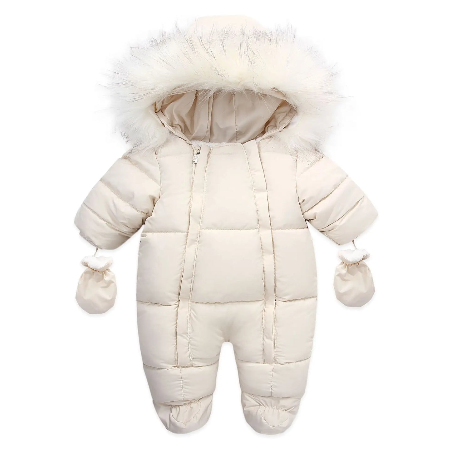 Winter Baby Down Jumpsuit – Wool Hooded, Snowproof & Warm