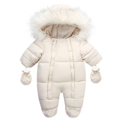 Winter Baby Down Jumpsuit – Wool Hooded, Snowproof & Warm