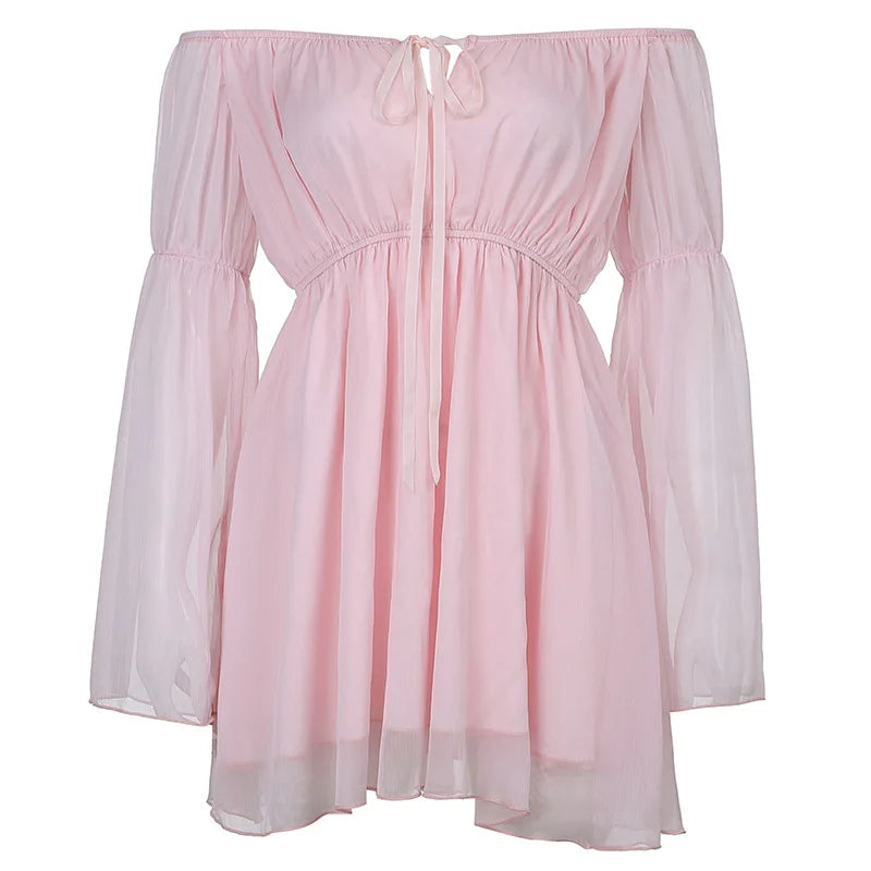 Slash Neck Chiffon Mini Dress