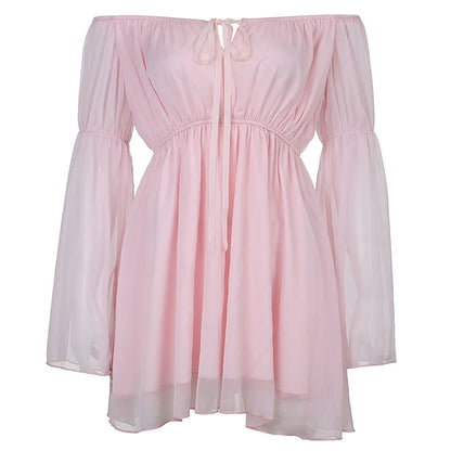Slash Neck Chiffon Mini Dress