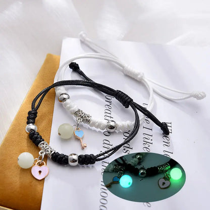 Luminous Beads Star Couple Bracelets For Women Men Charm Cat Flower Heart Key Lock Cross Matching Bracelets