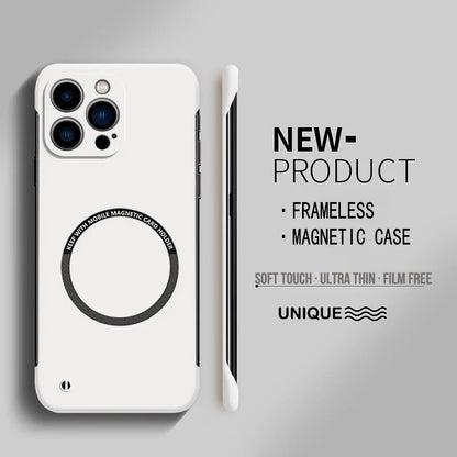 Ultra Thin Hard PC Magnetic Frameless Phone Case for iPhone 15 14 13 Matte Color Solid Cover